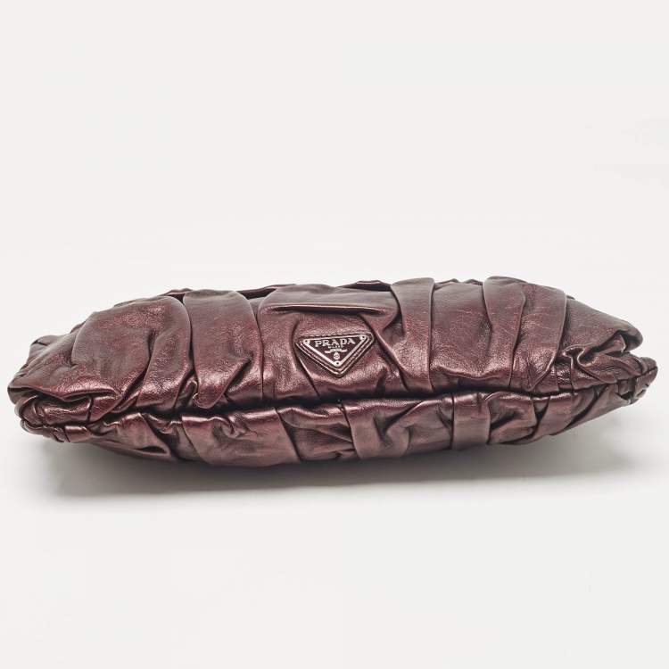 Pre Owned Prada Purple Mirtillo Pleated Leather Clutch