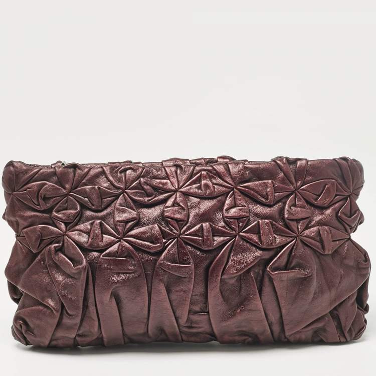 Pre Owned Prada Purple Mirtillo Pleated Leather Clutch