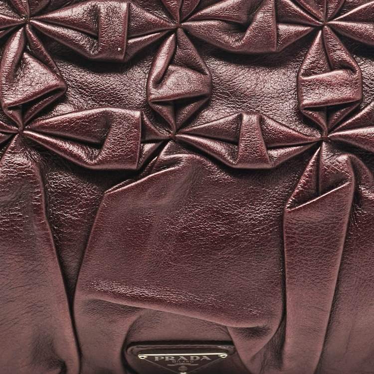 Pre Owned Prada Purple Mirtillo Pleated Leather Clutch