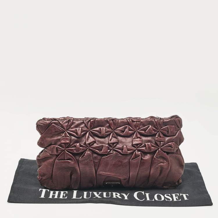 Pre Owned Prada Purple Mirtillo Pleated Leather Clutch