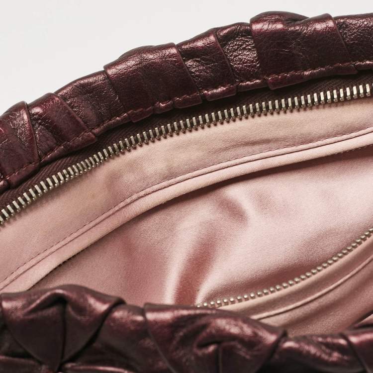 Pre Owned Prada Purple Mirtillo Pleated Leather Clutch