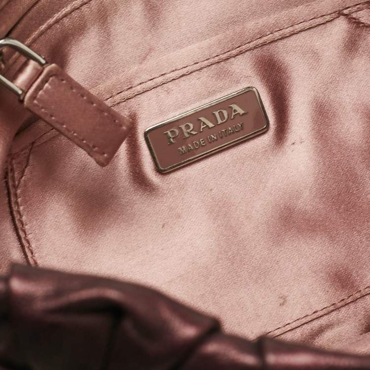 Pre Owned Prada Purple Mirtillo Pleated Leather Clutch