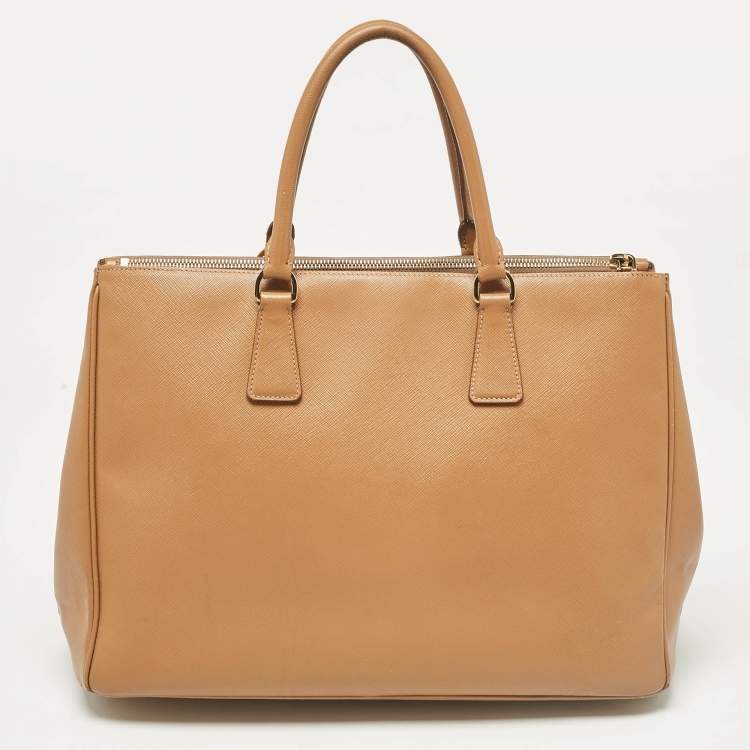 Pre Owned Prada Brown Saffiano Lux Leather Large Galleria Double Zip Tote