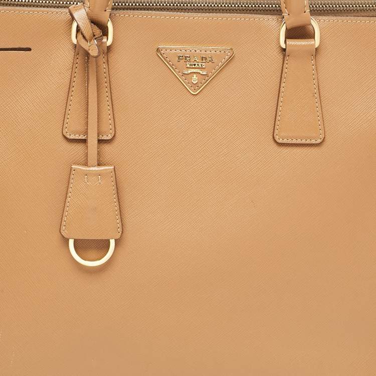 Pre Owned Prada Brown Saffiano Lux Leather Large Galleria Double Zip Tote