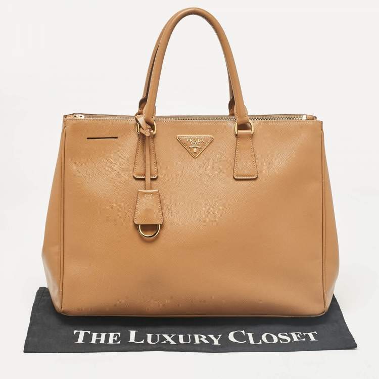 Pre Owned Prada Brown Saffiano Lux Leather Large Galleria Double Zip Tote