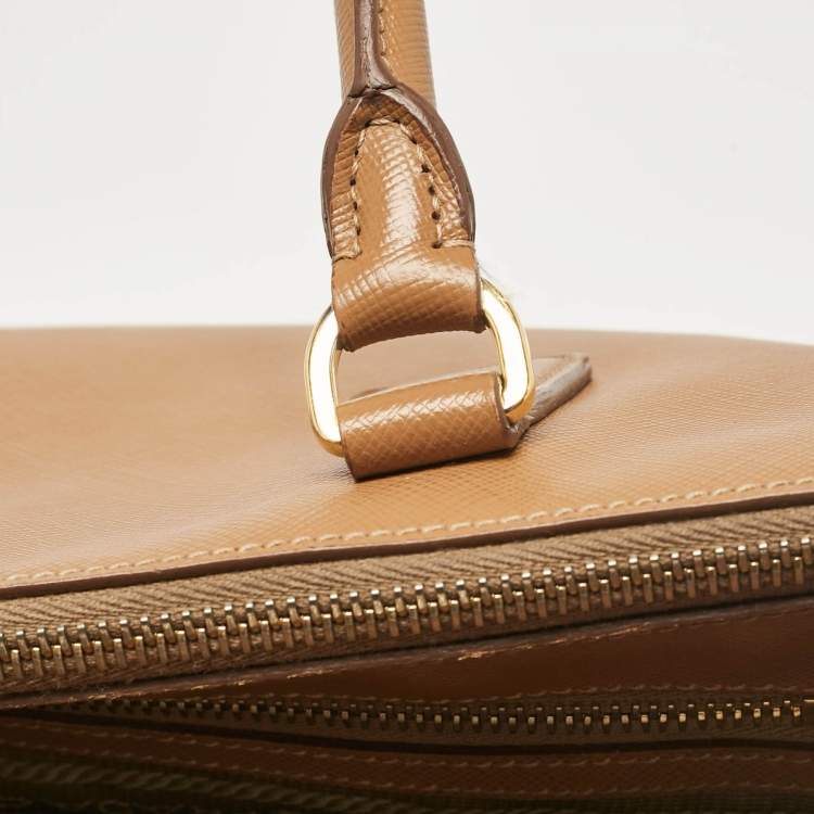 Pre Owned Prada Brown Saffiano Lux Leather Large Galleria Double Zip Tote