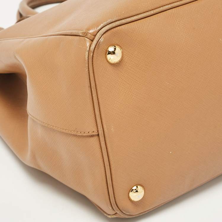 Pre Owned Prada Brown Saffiano Lux Leather Large Galleria Double Zip Tote