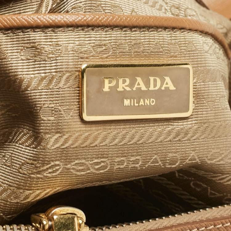 Pre Owned Prada Brown Saffiano Lux Leather Large Galleria Double Zip Tote