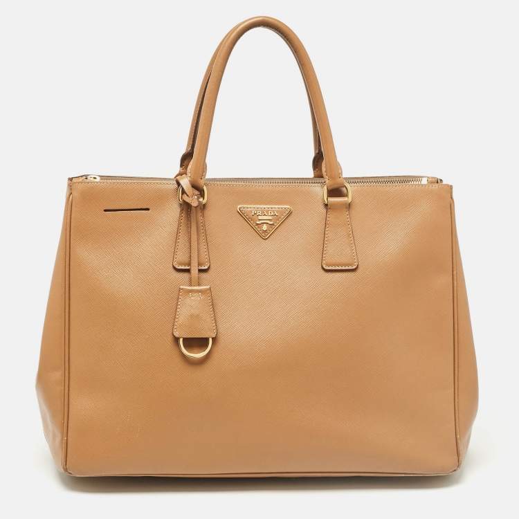 Pre Owned Prada Brown Saffiano Lux Leather Large Galleria Double Zip Tote