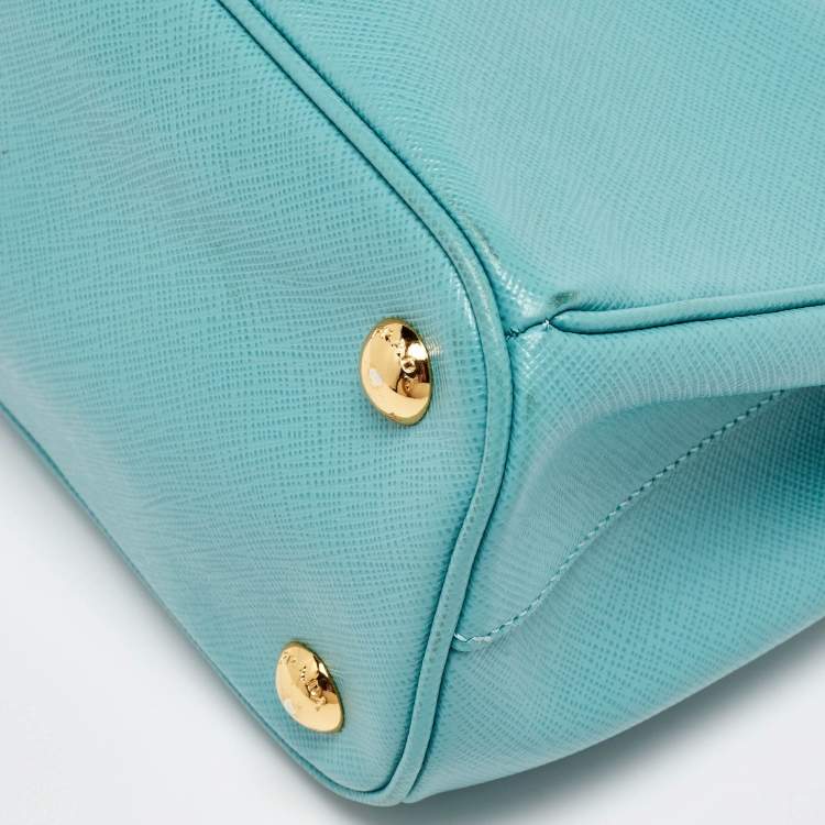 Pre Owned Prada Blue Saffiano Leather Small Galleria Double Zip Tote