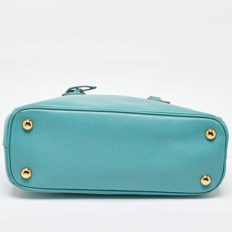 Pre Owned Prada Blue Saffiano Leather Small Galleria Double Zip Tote