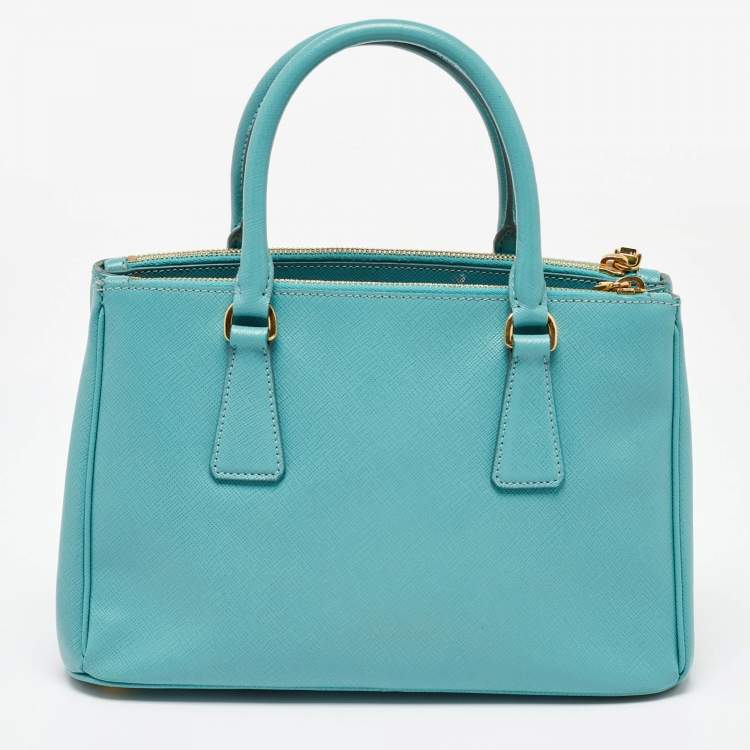 Pre Owned Prada Blue Saffiano Leather Small Galleria Double Zip Tote