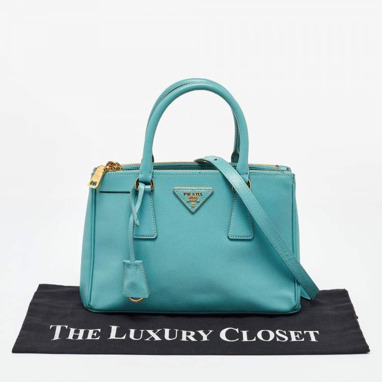 Pre Owned Prada Blue Saffiano Leather Small Galleria Double Zip Tote