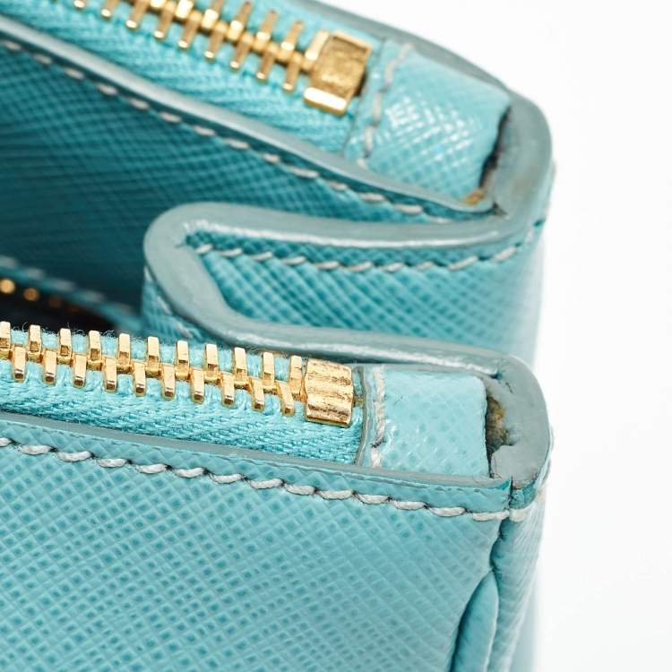Pre Owned Prada Blue Saffiano Leather Small Galleria Double Zip Tote