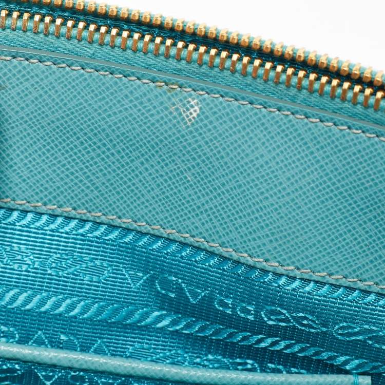 Pre Owned Prada Blue Saffiano Leather Small Galleria Double Zip Tote