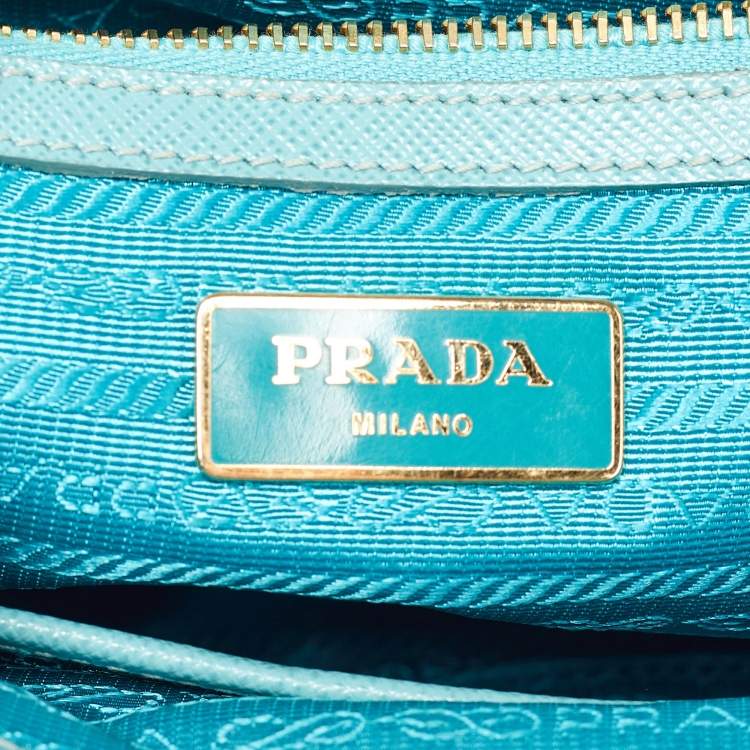 Pre Owned Prada Blue Saffiano Leather Small Galleria Double Zip Tote