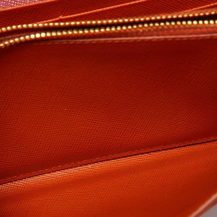 Pre Owned Prada Red/Orange Saffiano Leather Envelope Flap Continental Wallet