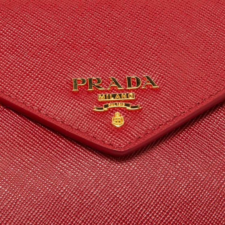 Pre Owned Prada Red/Orange Saffiano Leather Envelope Flap Continental Wallet