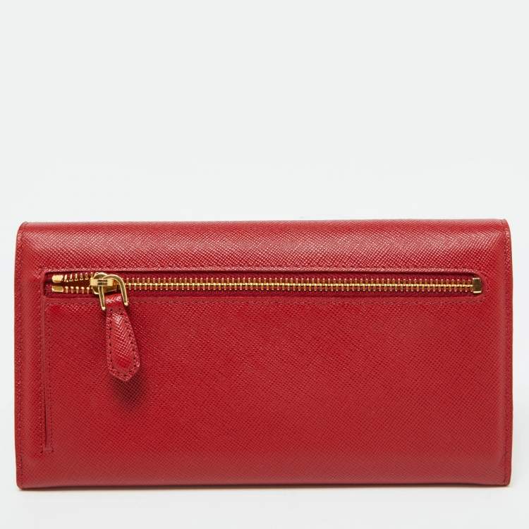Pre Owned Prada Red/Orange Saffiano Leather Envelope Flap Continental Wallet