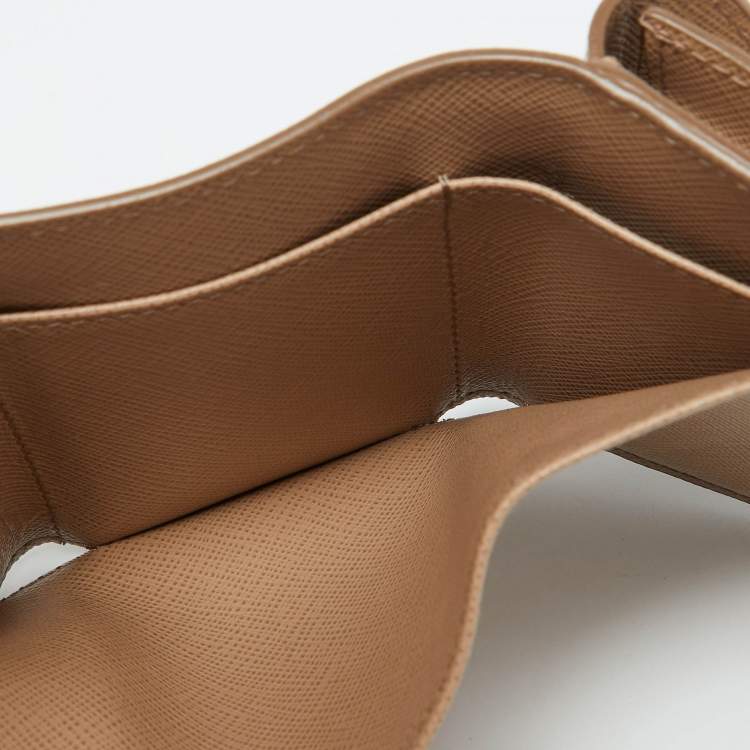 Pre Owned Prada Beige Saffiano Leather Trifold Case Wallet