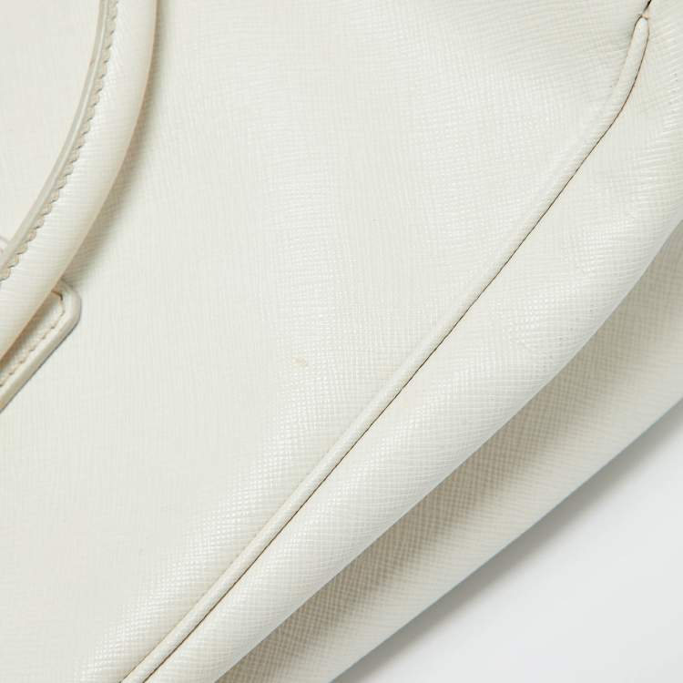 Pre Owned Prada White Saffiano Leather Medium Galleria Double Zip Tote
