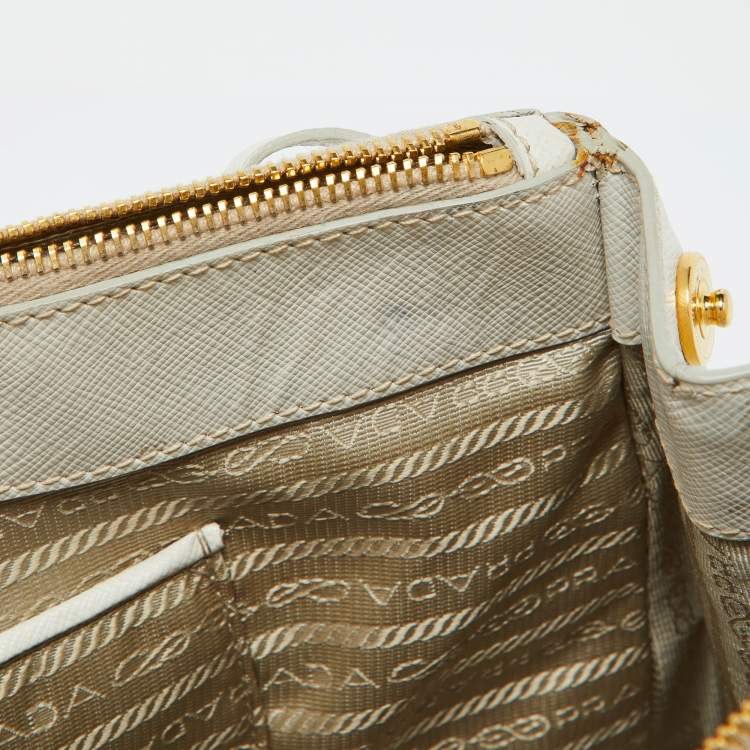 Pre Owned Prada White Saffiano Leather Medium Galleria Double Zip Tote