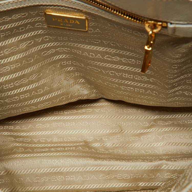 Pre Owned Prada White Saffiano Leather Medium Galleria Double Zip Tote