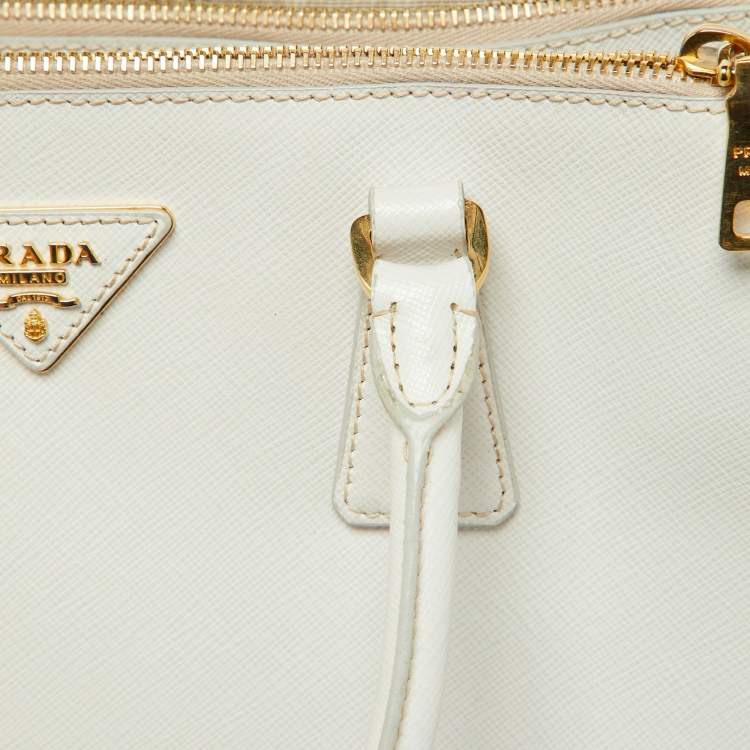 Pre Owned Prada White Saffiano Leather Medium Galleria Double Zip Tote