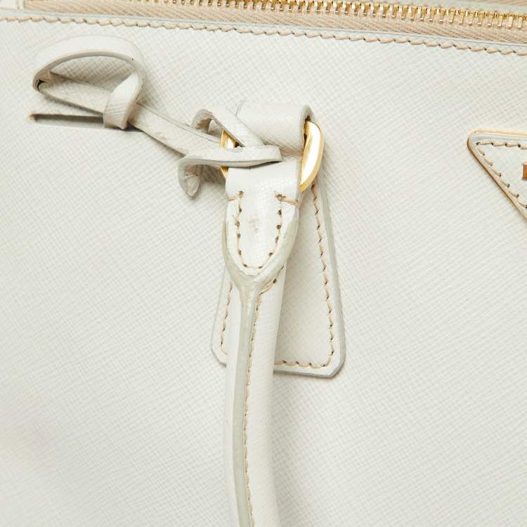 Pre Owned Prada White Saffiano Leather Medium Galleria Double Zip Tote