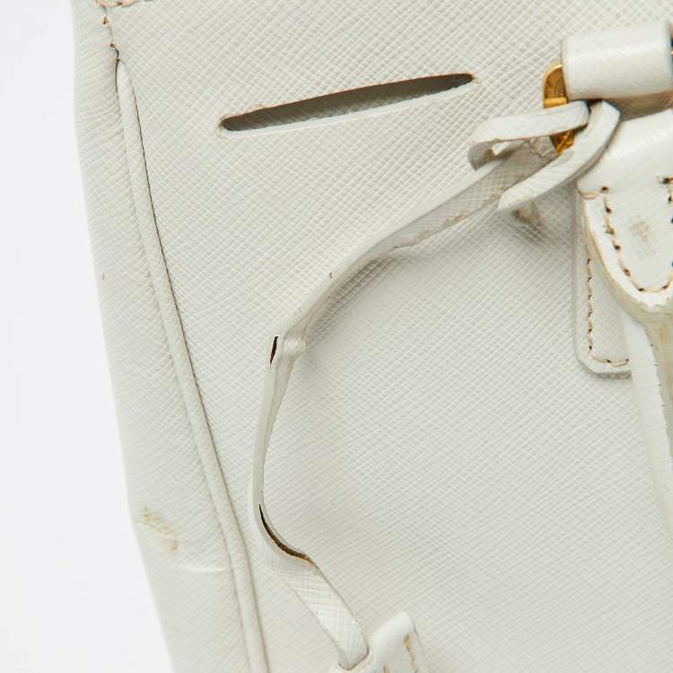 Pre Owned Prada White Saffiano Leather Medium Galleria Double Zip Tote