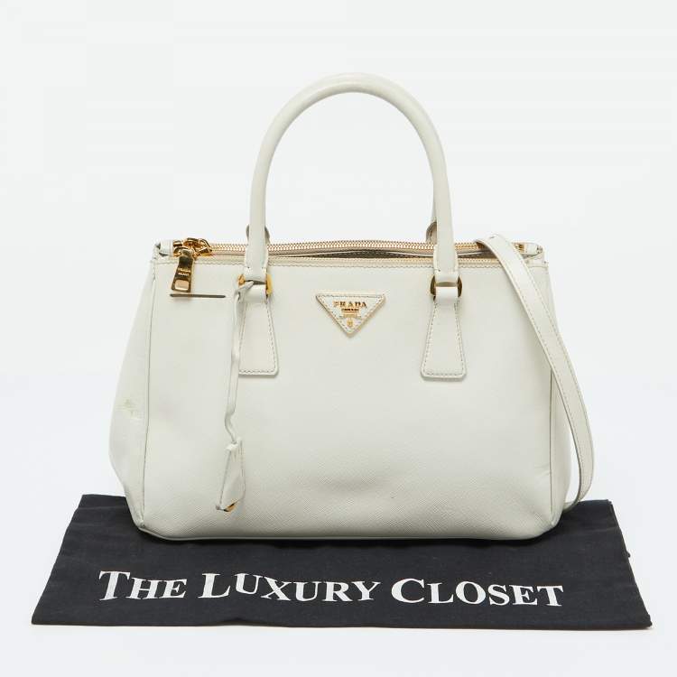 Pre Owned Prada White Saffiano Leather Medium Galleria Double Zip Tote