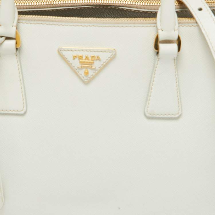 Pre Owned Prada White Saffiano Leather Medium Galleria Double Zip Tote