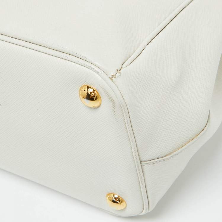 Pre Owned Prada White Saffiano Leather Medium Galleria Double Zip Tote