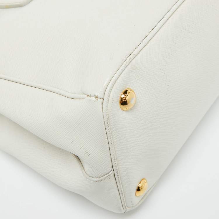 Pre Owned Prada White Saffiano Leather Medium Galleria Double Zip Tote