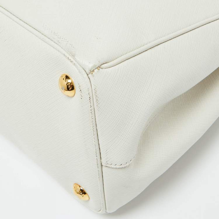 Pre Owned Prada White Saffiano Leather Medium Galleria Double Zip Tote