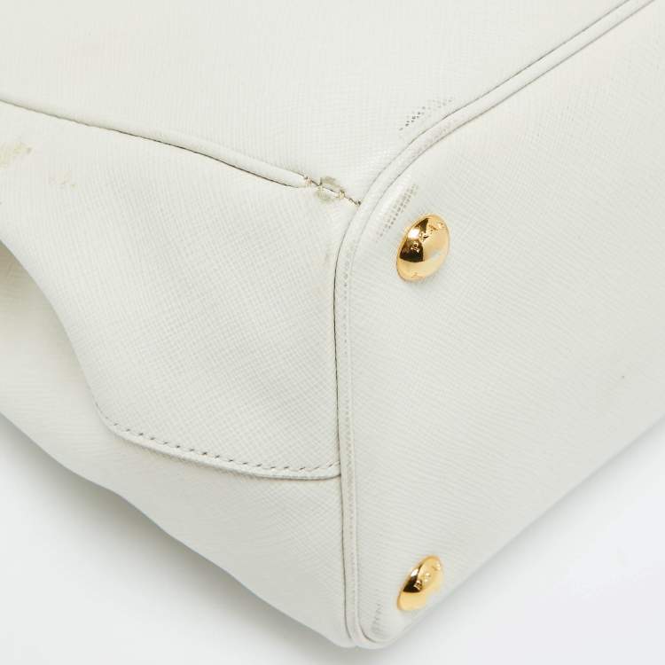 Pre Owned Prada White Saffiano Leather Medium Galleria Double Zip Tote