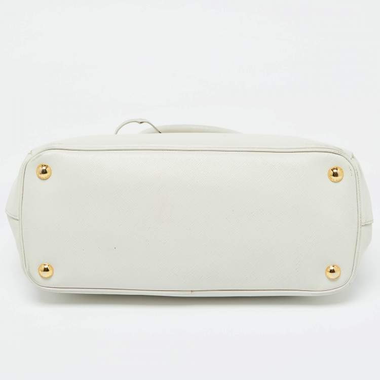 Pre Owned Prada White Saffiano Leather Medium Galleria Double Zip Tote