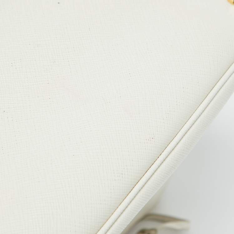 Pre Owned Prada White Saffiano Leather Medium Galleria Double Zip Tote