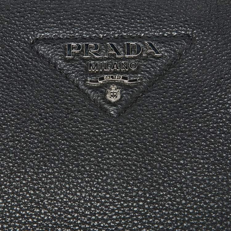 Pre Owned Prada Black Vitello Leather Daino Top Zip Satchel