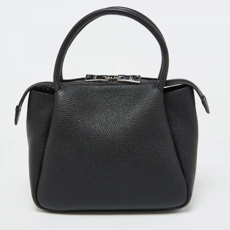 Pre Owned Prada Black Vitello Leather Daino Top Zip Satchel