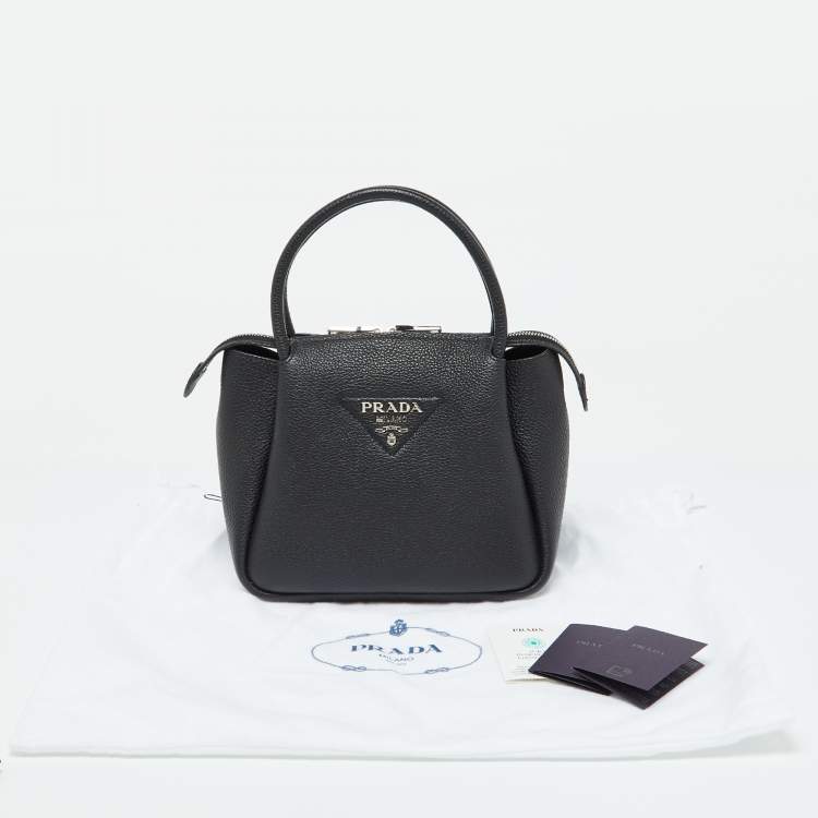 Pre Owned Prada Black Vitello Leather Daino Top Zip Satchel