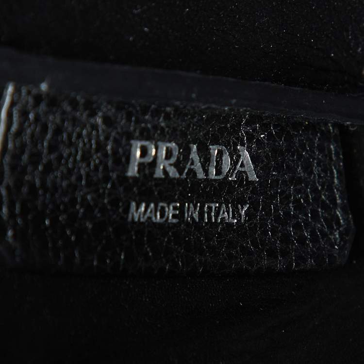 Pre Owned Prada Black Vitello Leather Daino Top Zip Satchel