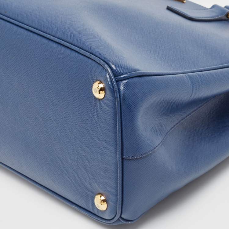 Pre Owned Prada Navy Blue Saffiano Lux Leather Medium Double Zip Tote