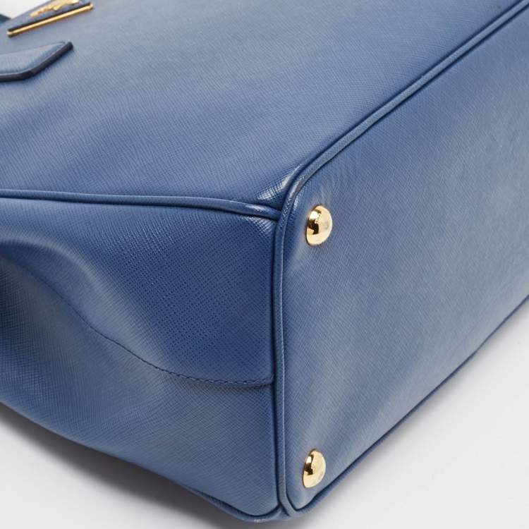 Pre Owned Prada Navy Blue Saffiano Lux Leather Medium Double Zip Tote