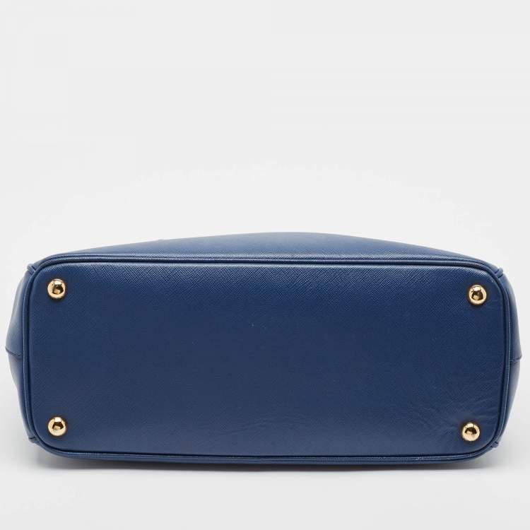 Pre Owned Prada Navy Blue Saffiano Lux Leather Medium Double Zip Tote