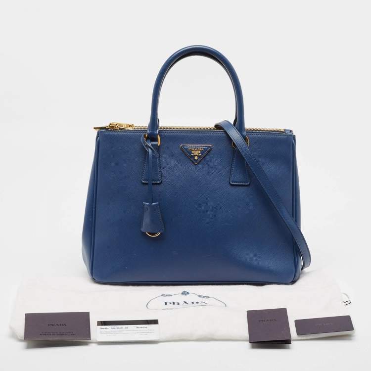 Pre Owned Prada Navy Blue Saffiano Lux Leather Medium Double Zip Tote