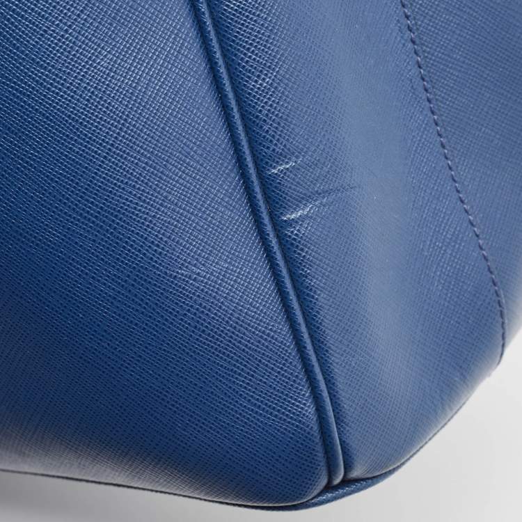 Pre Owned Prada Navy Blue Saffiano Lux Leather Medium Double Zip Tote