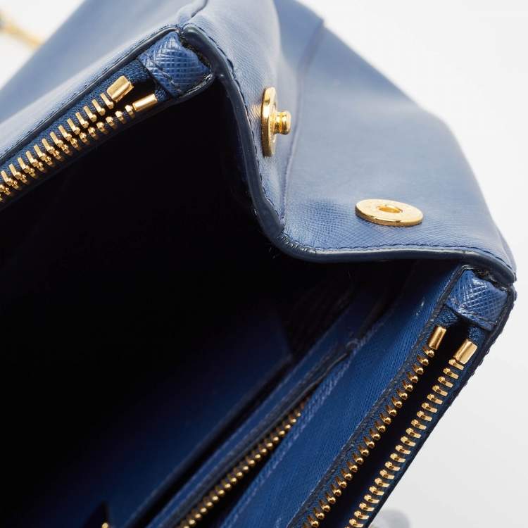 Pre Owned Prada Navy Blue Saffiano Lux Leather Medium Double Zip Tote
