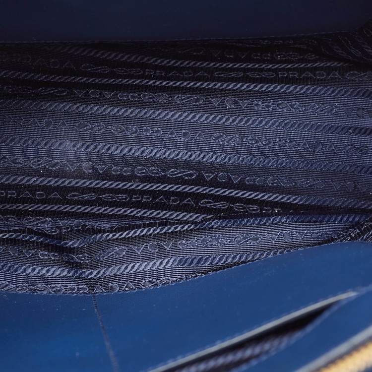 Pre Owned Prada Navy Blue Saffiano Lux Leather Medium Double Zip Tote