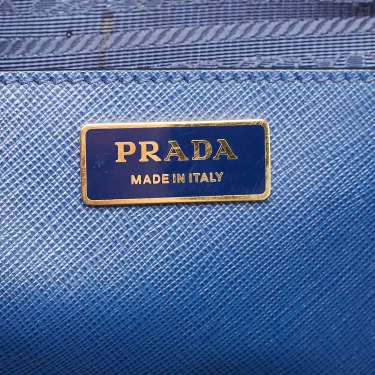 Pre Owned Prada Navy Blue Saffiano Lux Leather Medium Double Zip Tote